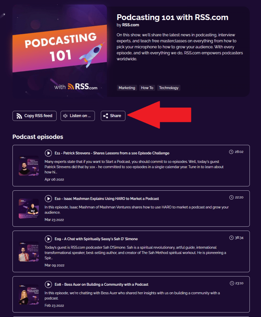 share you podcast on social media with RSS.com