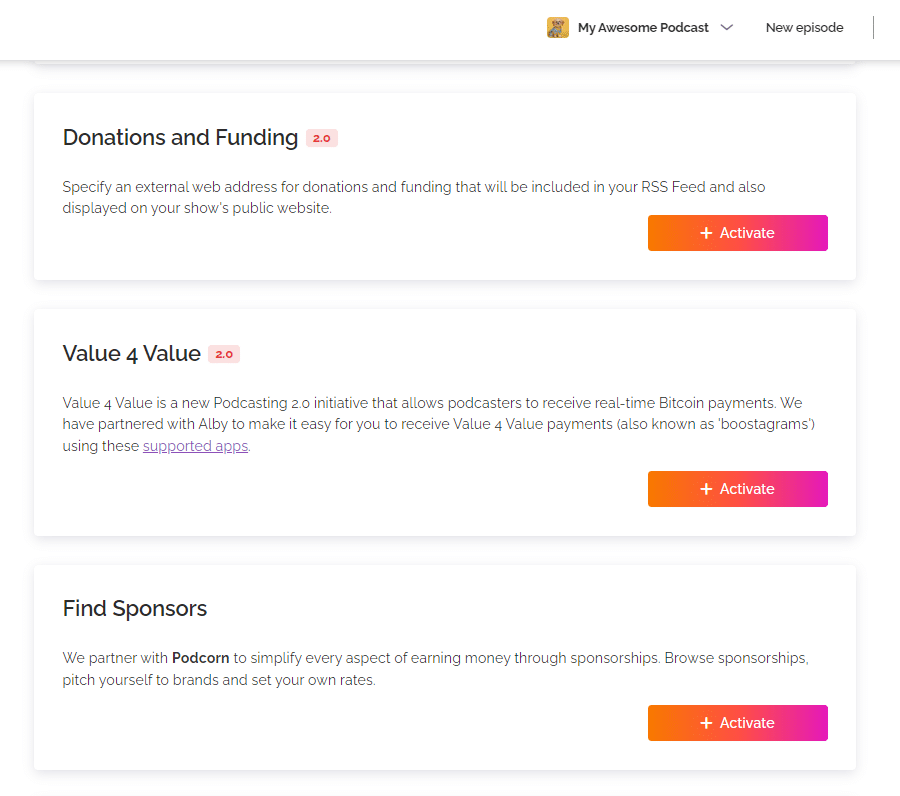 activate Value 4 Value in your RSS.com dashboard