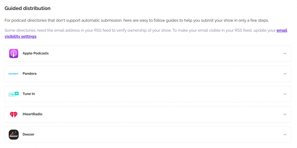 RSS.com's guided distribution options